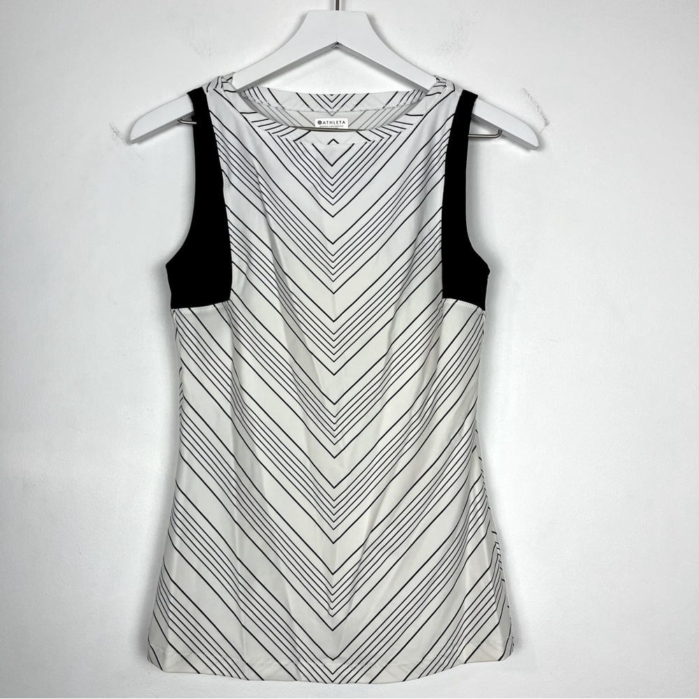 Athleta Chevron Rash Guard White Black UPF 50 Swim Top